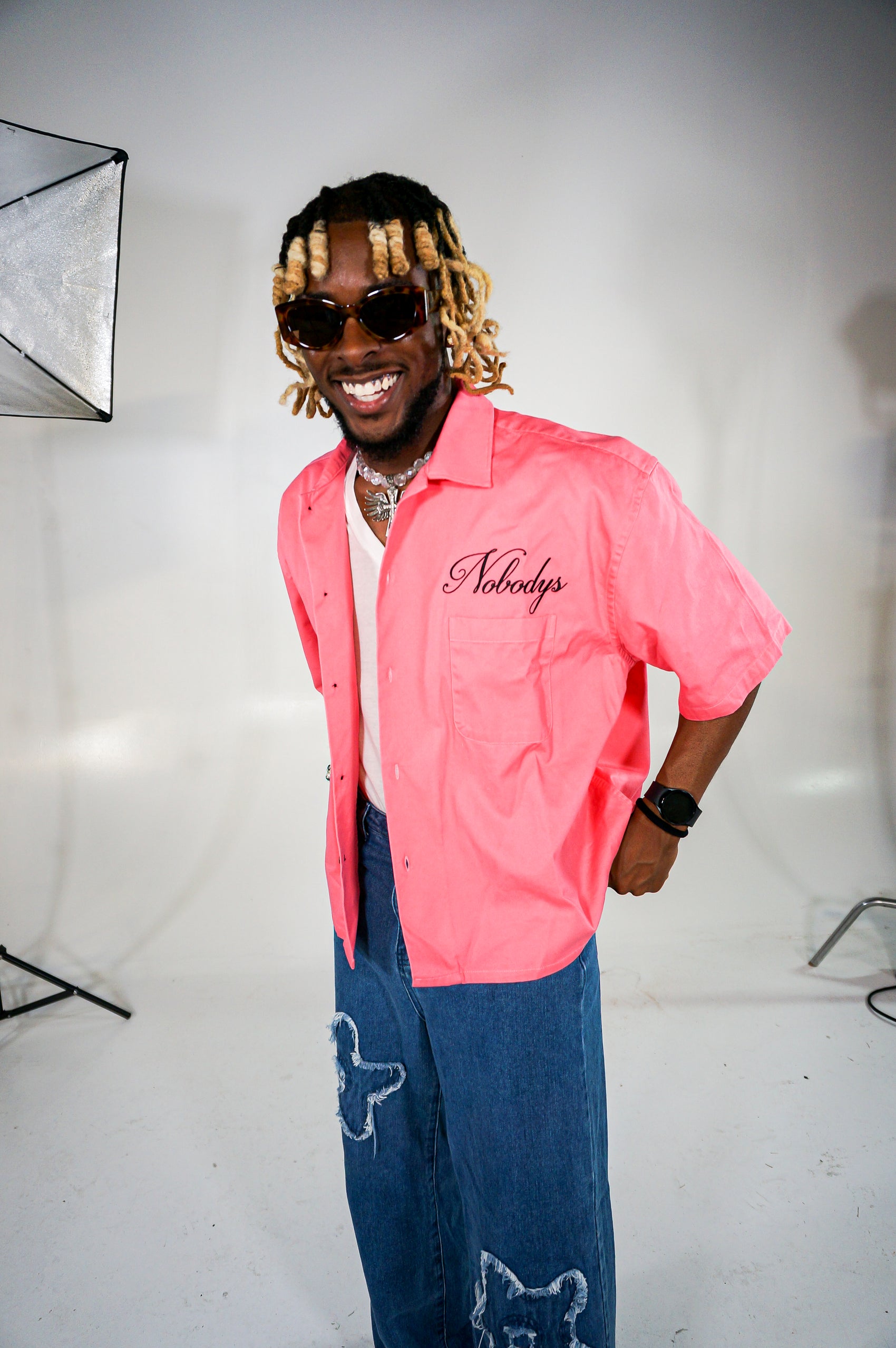 CROPPED BUTTON DOWN (PINK)